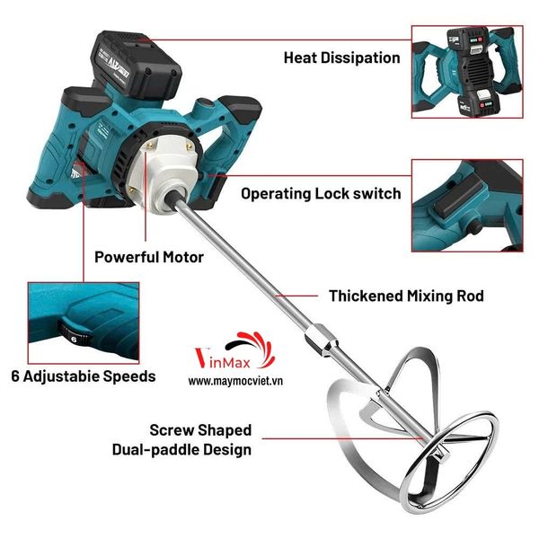 Máy Trộn Sơn, Xi Măng, Bột Trét Tường Mini Dùng Pin Turbo TBS21