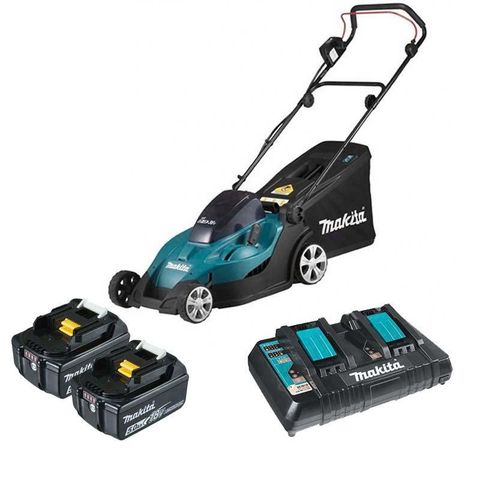 Xe cắt cỏ đẩy dùng pin Makita DLM431PT2 (Sạc nhanh 2 cổng (DC18RD) 2 pin 5.0Ah (BL1850B))