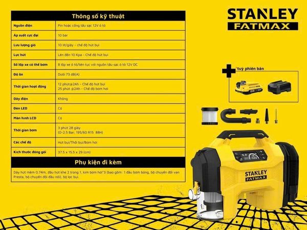 Máy Bơm Hơi Đa Năng Dùng Pin Stanley SXVI02001A