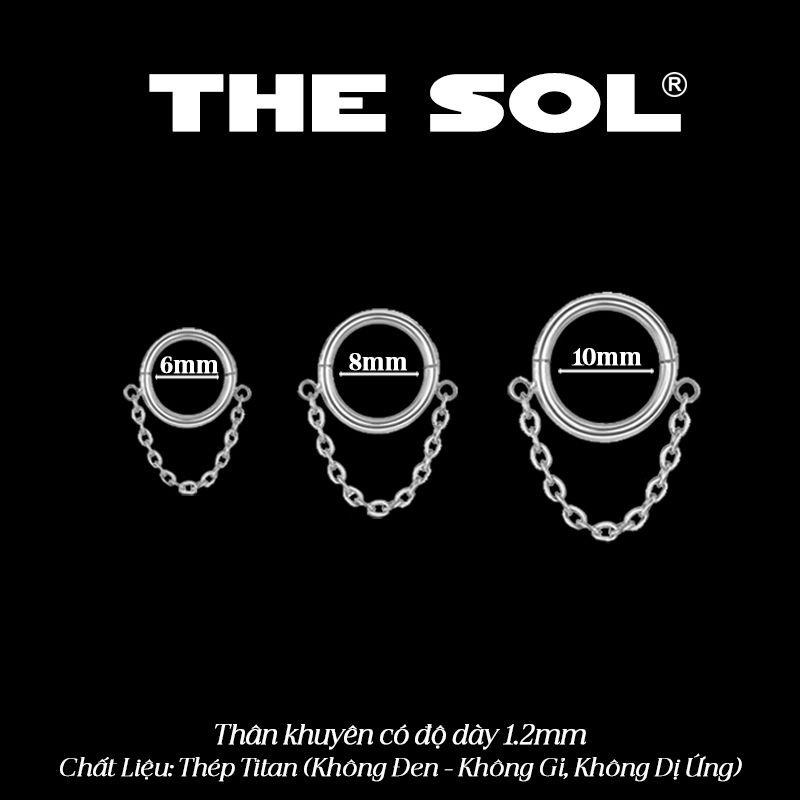  Khuyên Tai Titan Unisex Hoops Tròn Chốt Ẩn Dây Xích 