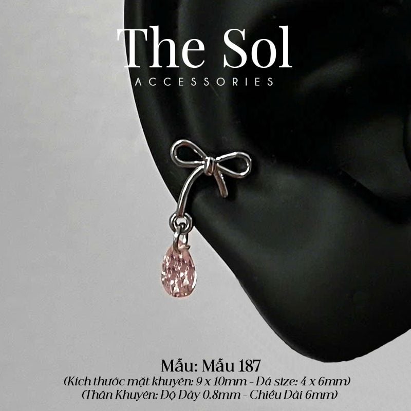  Khuyên Tai Thép Xi Mạ Pinky Bow - Mẫu 187 