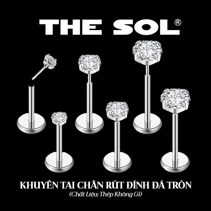  Khuyên Tai Thép Không Gỉ Chân Rút Đính Đá - Tròn 
