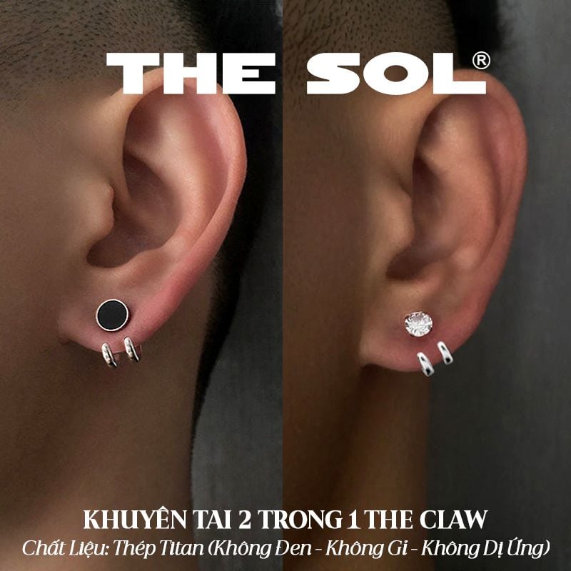  Khuyên Tai Titan Unisex The Claw 2 In 1 - Tròn Đen 