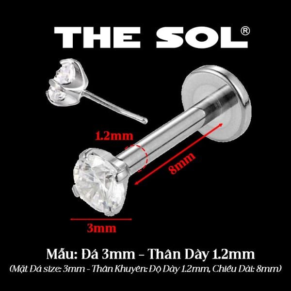  Khuyên Tai Thép Không Gỉ Chân Rút Đính Đá - Tròn 