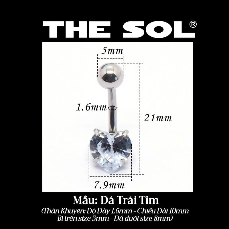  Khuyên Rốn Titan Unisex Đính Đá Nhiều Hình 