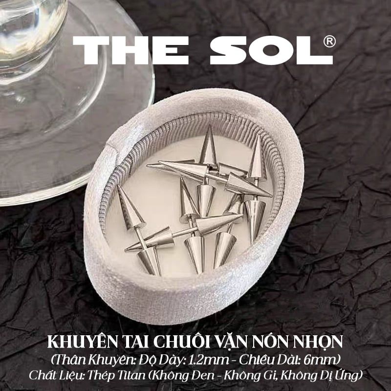  Khuyên Tai Titan Unisex Chuôi Vặn Nón Nhọn 