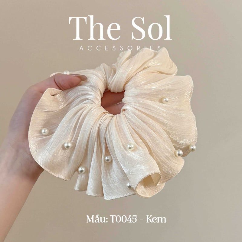  Cột Tóc Scrunchies Lace Pearl 