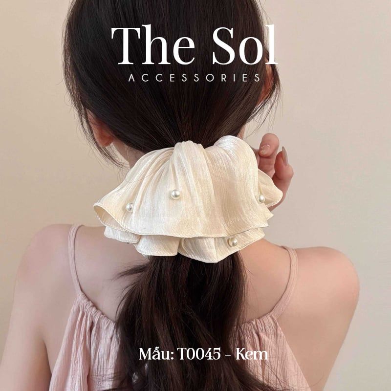 Cột Tóc Scrunchies Lace Pearl 
