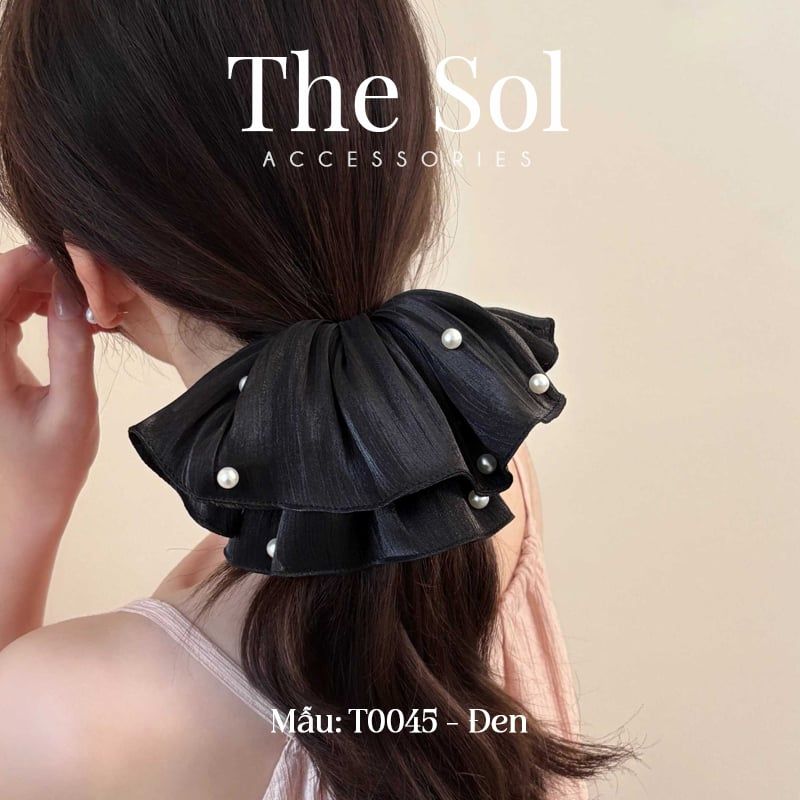  Cột Tóc Scrunchies Lace Pearl 