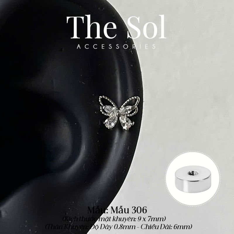  Khuyên Tai Thép Xi Mạ Dia Butterfly - Mẫu 306 
