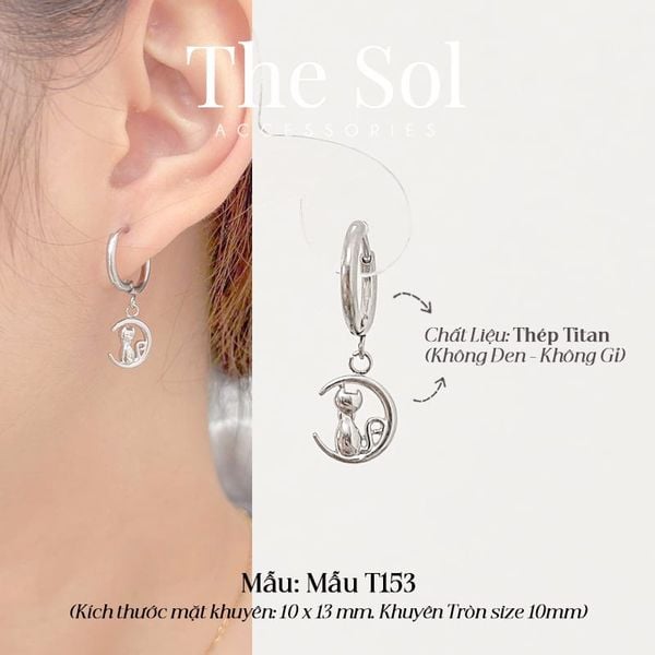  Khuyên Tai Titan Cat On Moon - Mẫu T153 
