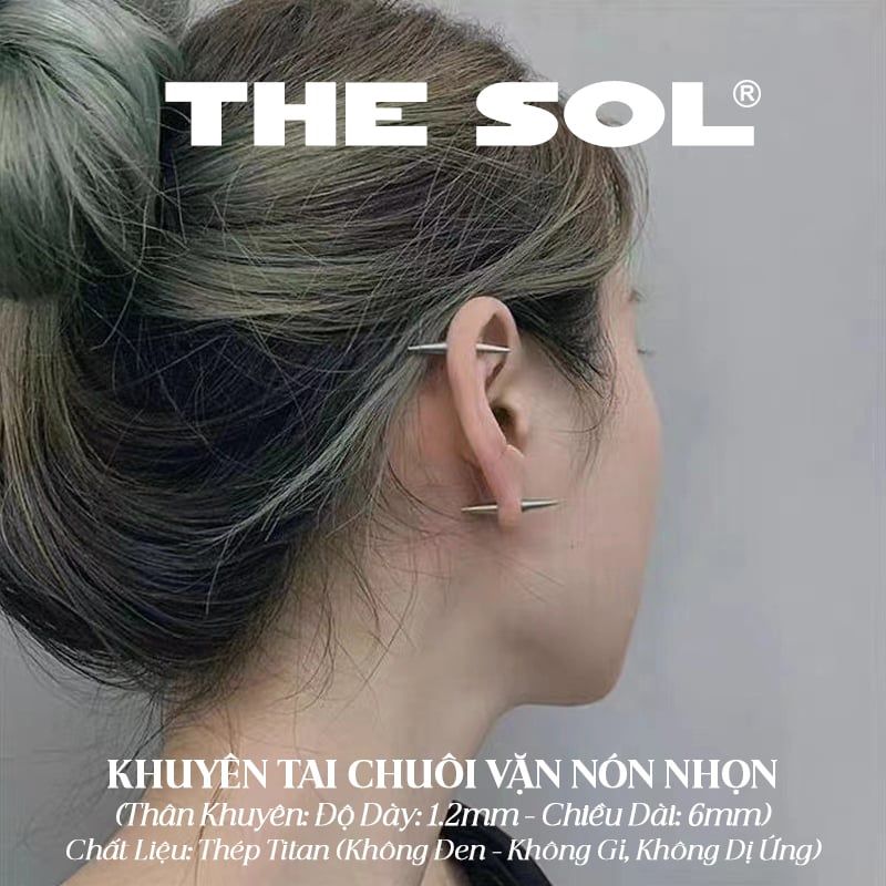  Khuyên Tai Titan Unisex Chuôi Vặn Nón Nhọn 