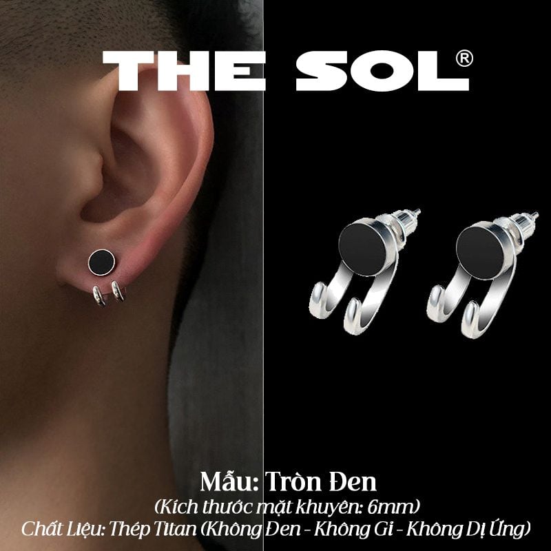  Khuyên Tai Titan Unisex The Claw 2 In 1 - Tròn Đen 