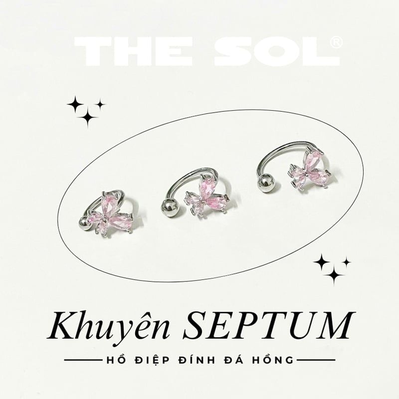  Khuyên Tai Thép Xi Mạ SEPTUM Hồ Điệp Đính Đá Hồng 