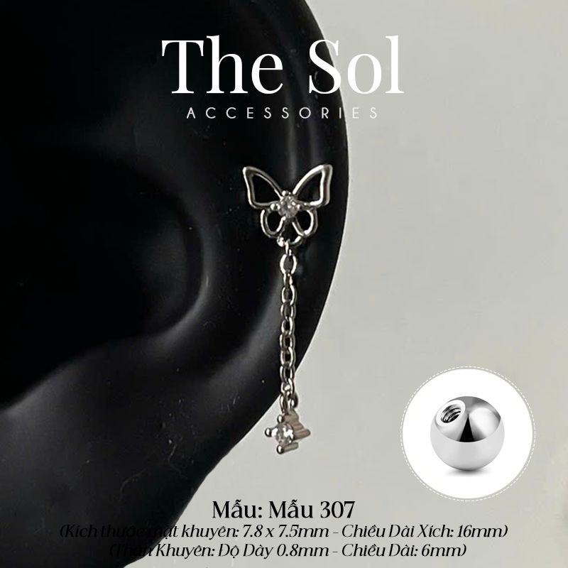  Khuyên Tai Thép Xi Mạ Dia Butterfly - Mẫu 307 