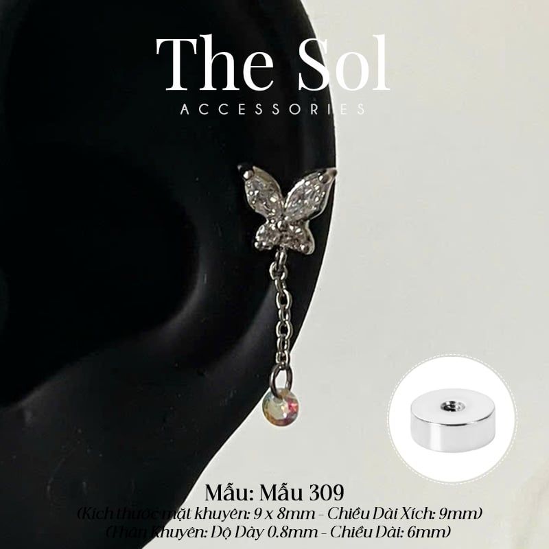 Khuyên Tai Thép Xi Mạ Dia Butterfly - Mẫu 309 