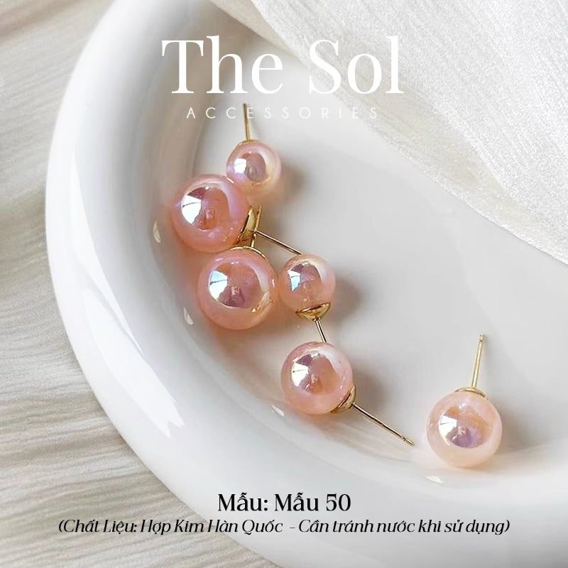  Bông Tai Hàn Quốc Pink Pearl - Mẫu 50 