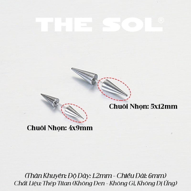  Khuyên Tai Titan Unisex Chuôi Vặn Nón Nhọn 