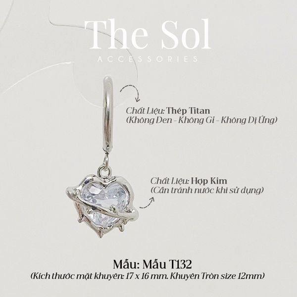  Khuyên Tai Titan Dia Heart - Mẫu T132 