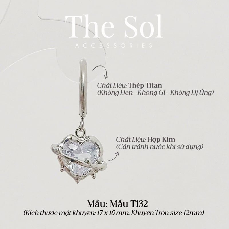  Khuyên Tai Titan Dia Heart - Mẫu T132 