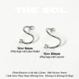  Khuyên Tai Titan Chữ S Xoắn 2 Đầu Ngọc 