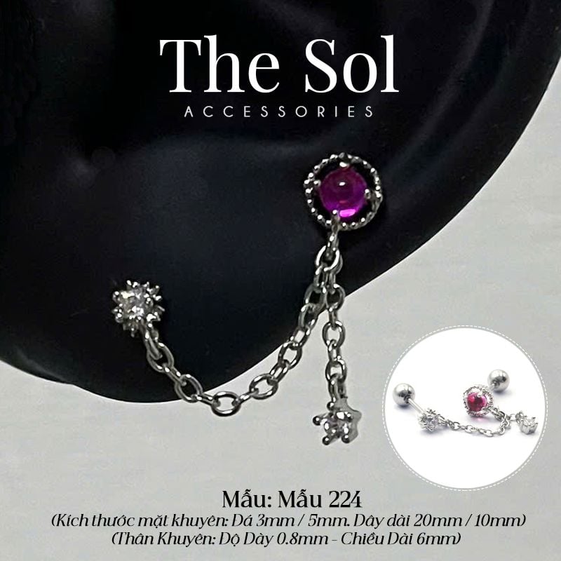  Khuyên Tai Thép Xi Mạ Pinky Gems - Mẫu 224 