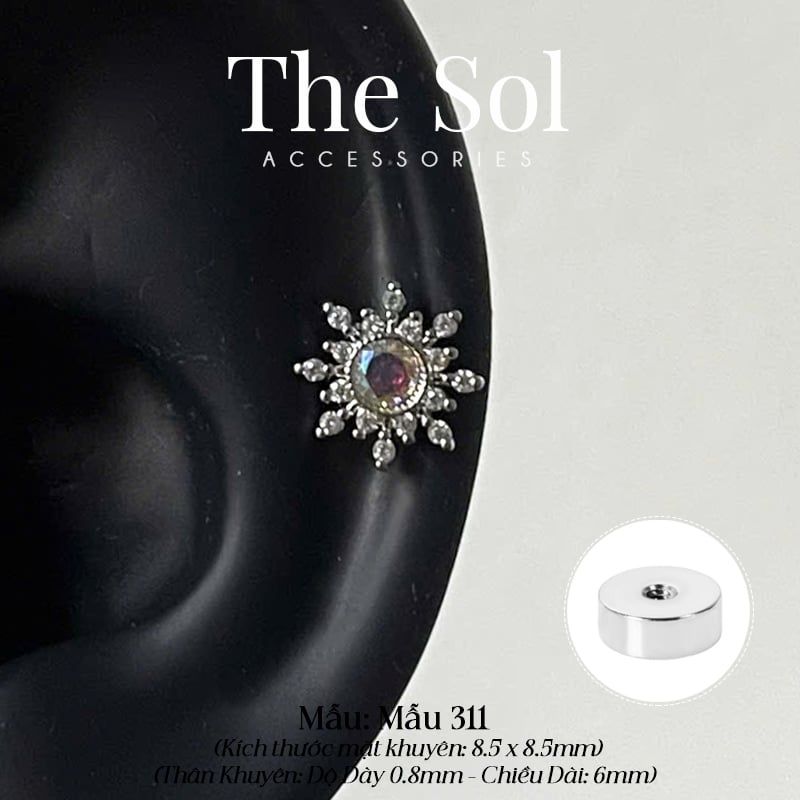  Khuyên Tai Thép Xi Mạ Opal Sun - Mẫu 311 
