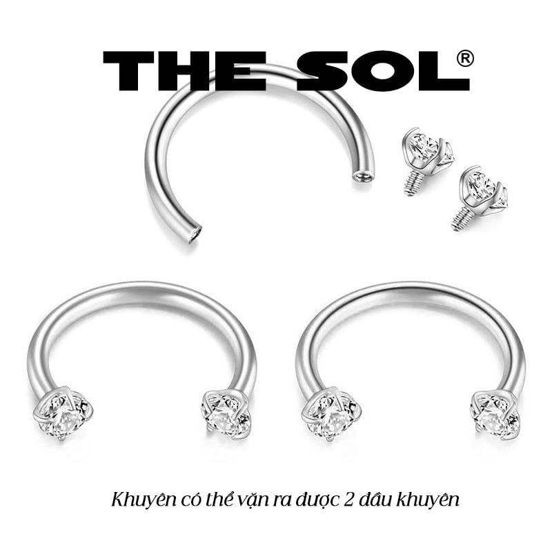  Khuyên Tai Titan Unisex Vặn 2 Đầu Ngọc - Đá Trắng 