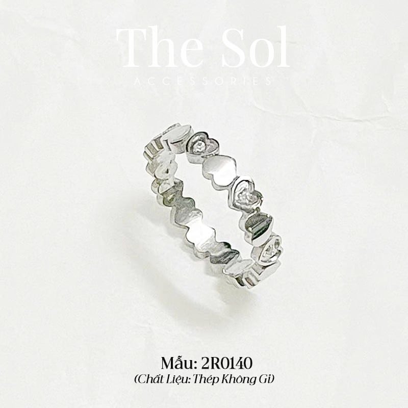  Nhẫn Thép Không Gỉ Silver Hearts Line 