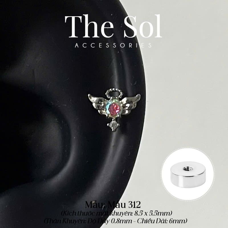  Khuyên Tai Thép Xi Mạ Opal Wings - Mẫu 312 