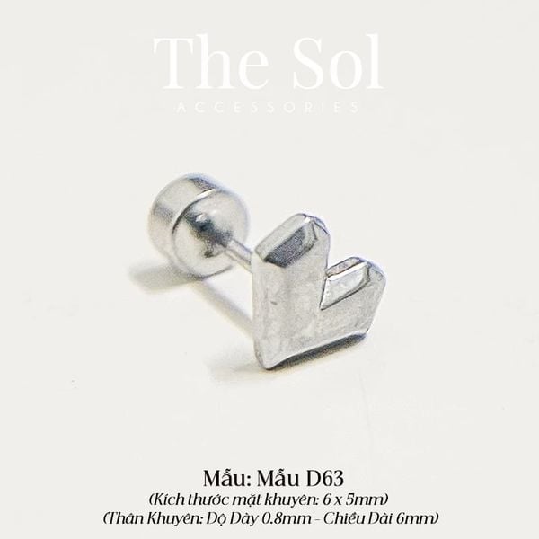  Khuyên Tai Titan Unisex Geometry Heart - Mẫu D63 [1 CHIẾC] 
