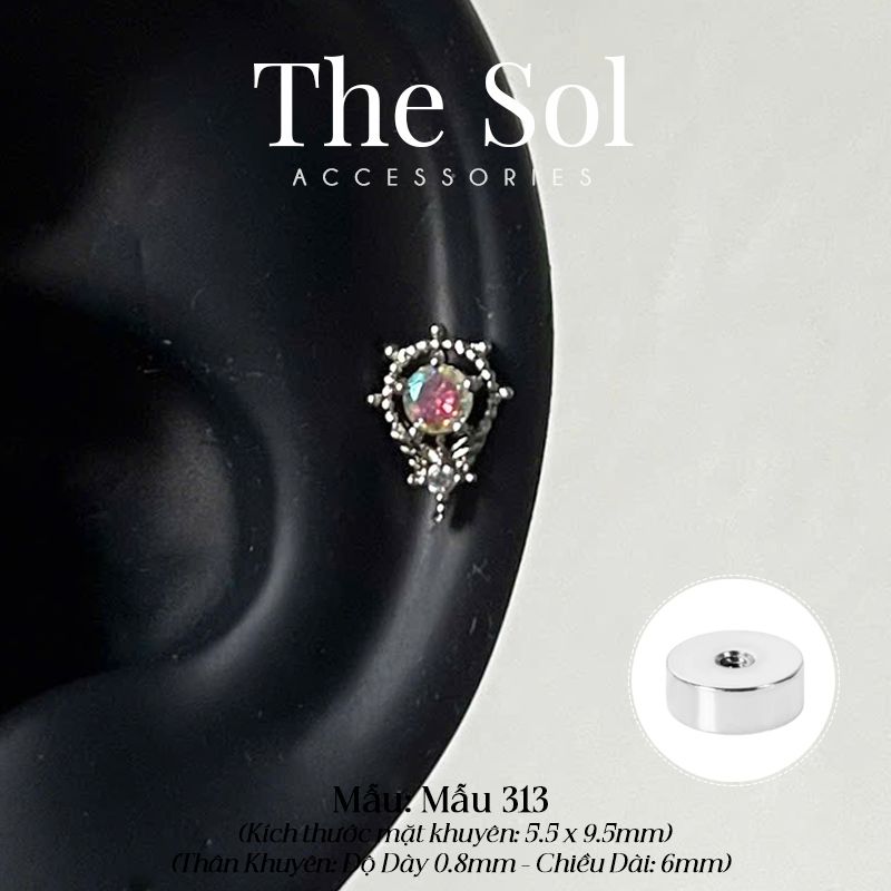  Khuyên Tai Thép Xi Mạ Opal Cane - Mẫu 313 