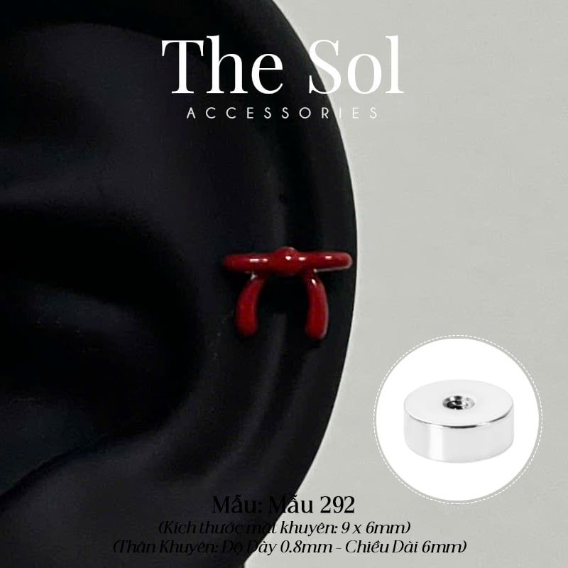  Khuyên Tai Thép Xi Mạ Red Bow - Mẫu 292 