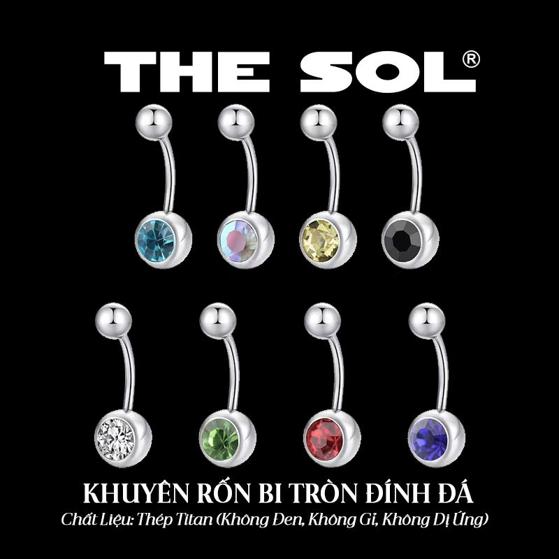  Khuyên Rốn Titan Unisex Bi Tròn Đính Đá 