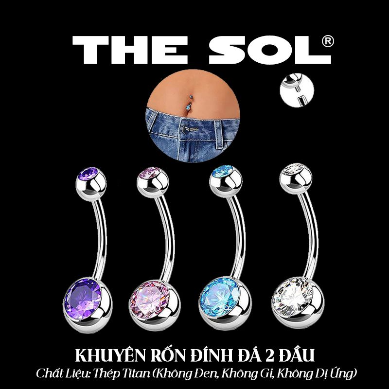 Khuyên Rốn Titan Unisex Đính Đá 2 Đầu 