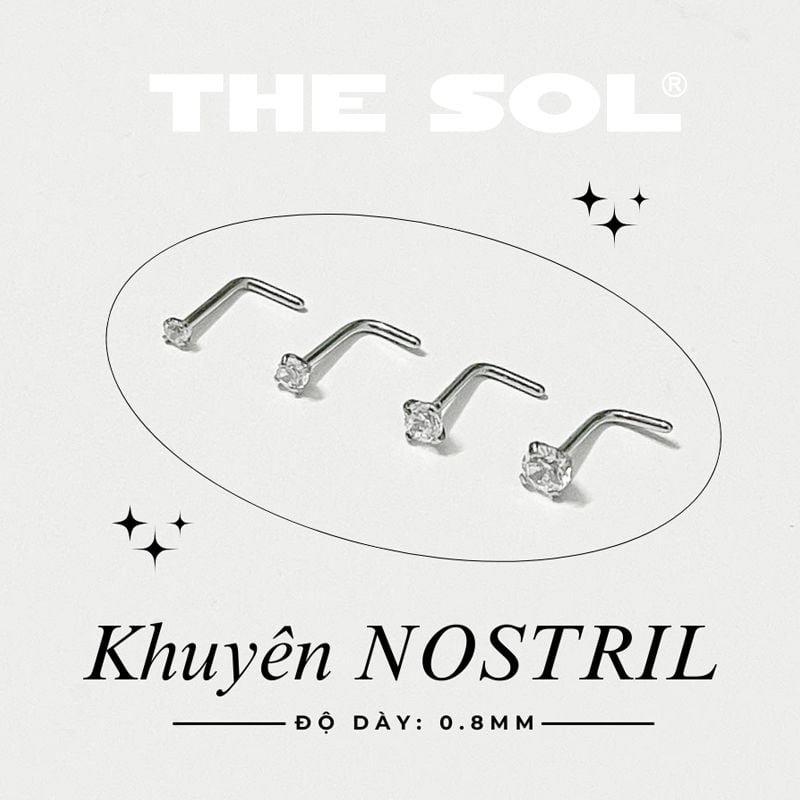  Khuyên Mũi Titan Unisex NOSTRIL Chân L Đính Đá [1 CHIẾC] 