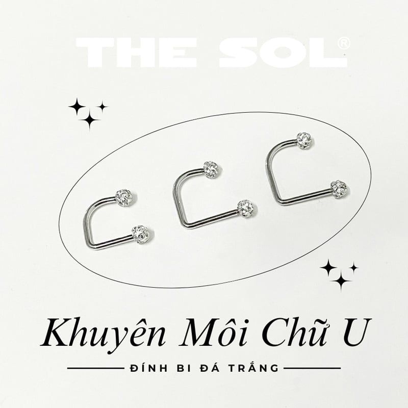  Khuyên Môi Titan Unisex Chữ U Đính Đá Trắng 