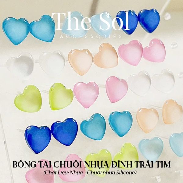 Bông Tai Nhựa Đính Trái Tim Sắc Màu 