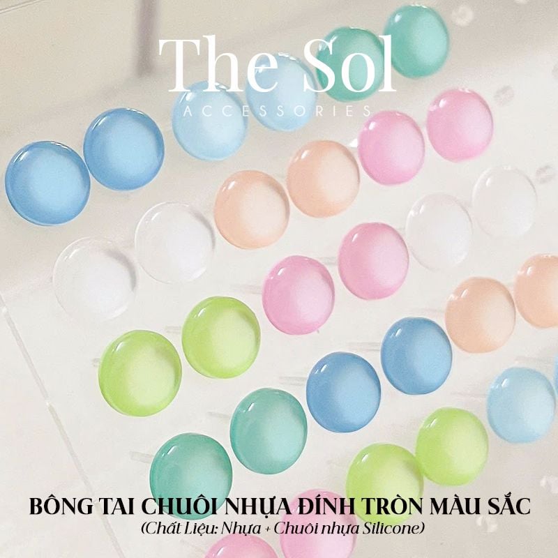  Bông Tai Nhựa Đính Tròn Sắc Màu 