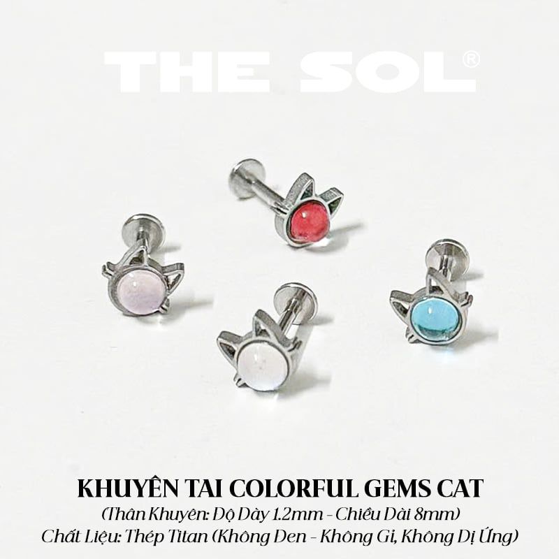  Khuyên Tai Titan Unisex Colorful Gems Cat 