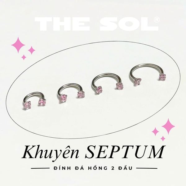  Khuyên Tai Titan Unisex SEPTUM 2 Đầu Ngọc - Đá Hồng [1 CHIẾC] 