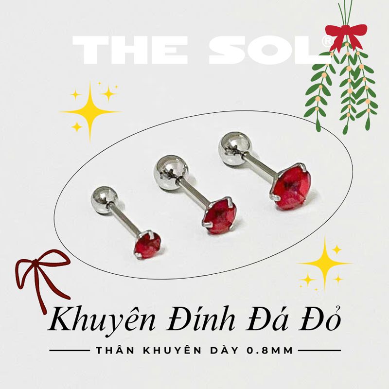  Khuyên Tai Titan The Basic Ngọc - Tròn Đỏ 