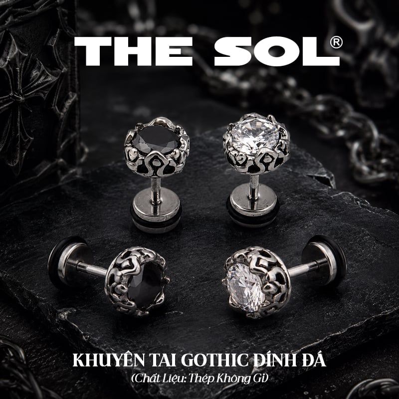  Khuyên Tai Thép Không Gỉ Gothic Đính Đá 