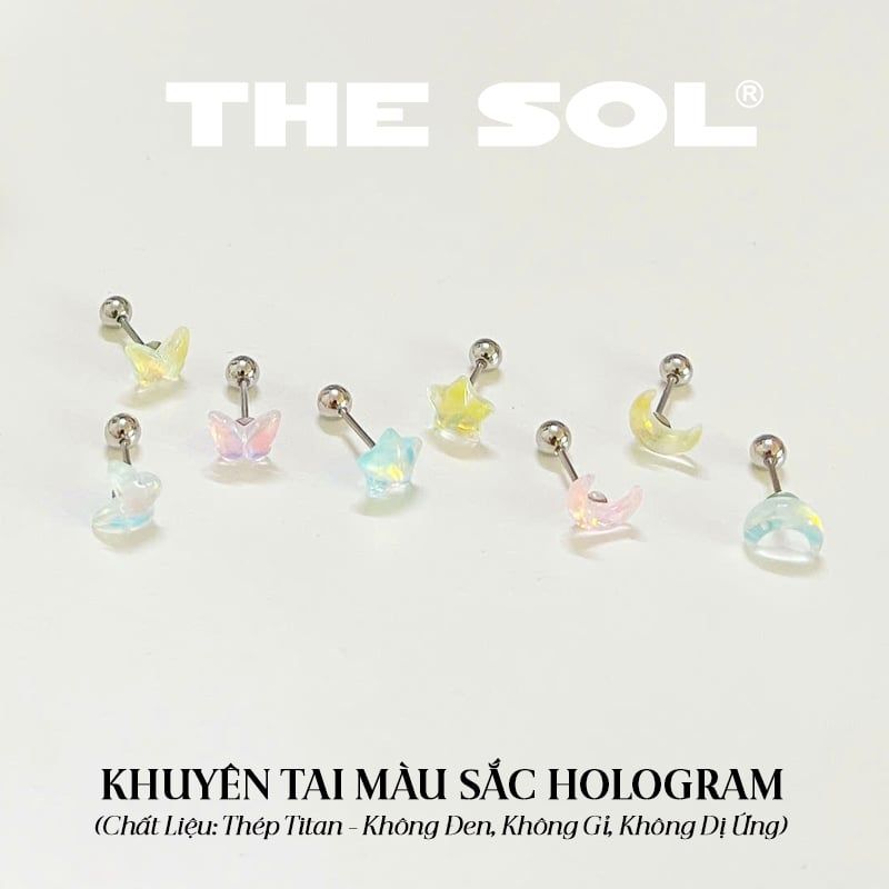  Khuyên Tai Thép Titan Màu Sắc Hologram 