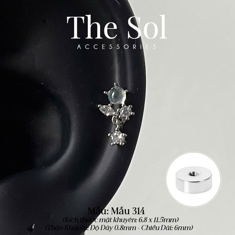  Khuyên Tai Thép Xi Mạ Opal Dia - Mẫu 314 