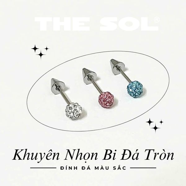  Khuyên Tai Titan Unisex Đầu Nhọn Bi Đá Tròn 