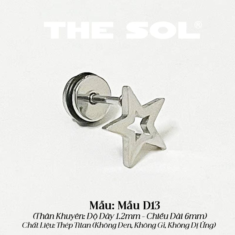  Khuyên Tai Titan Unisex Hollow Star - Mẫu D13 