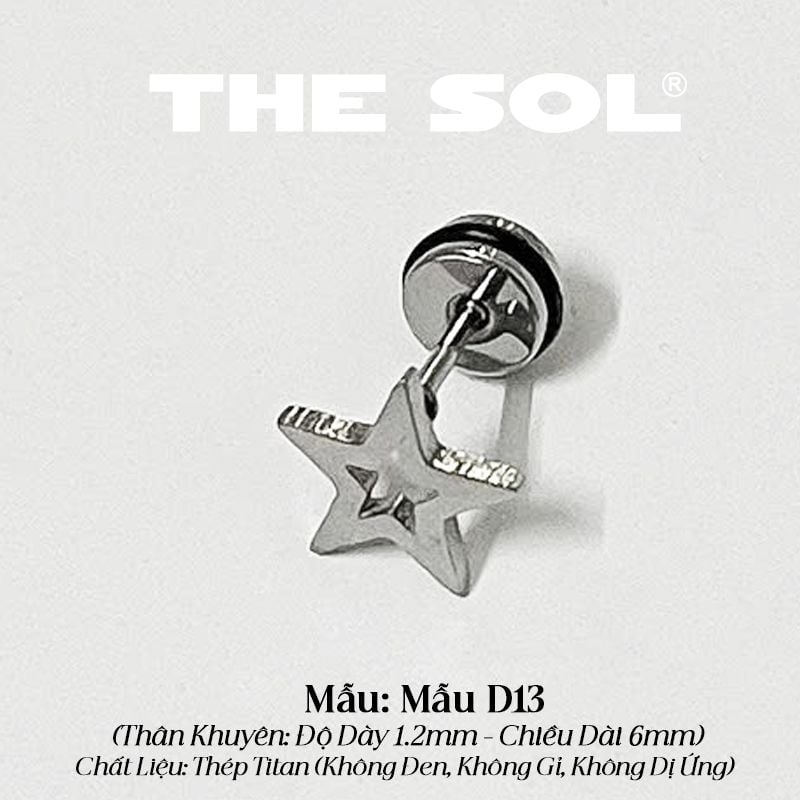  Khuyên Tai Titan Unisex Hollow Star - Mẫu D13 
