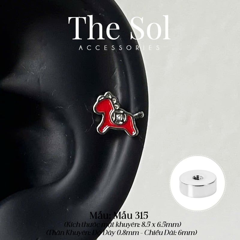  Khuyên Tai Thép Xi Mạ Red Horse - Mẫu 315 