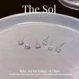 Set Bông Tai Hàn Quốc Đá Trắng - 6 Chiếc 